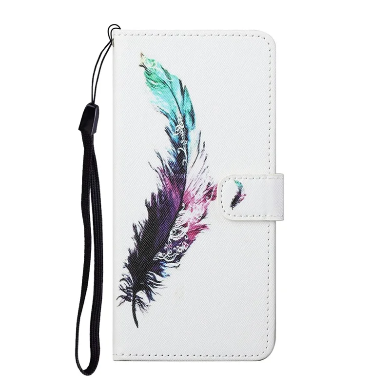 Pattern Printing Cross Texture Wallet Stand Leather Phone Case Protector for Samsung Galaxy S22+ 5G - Colorful Feather