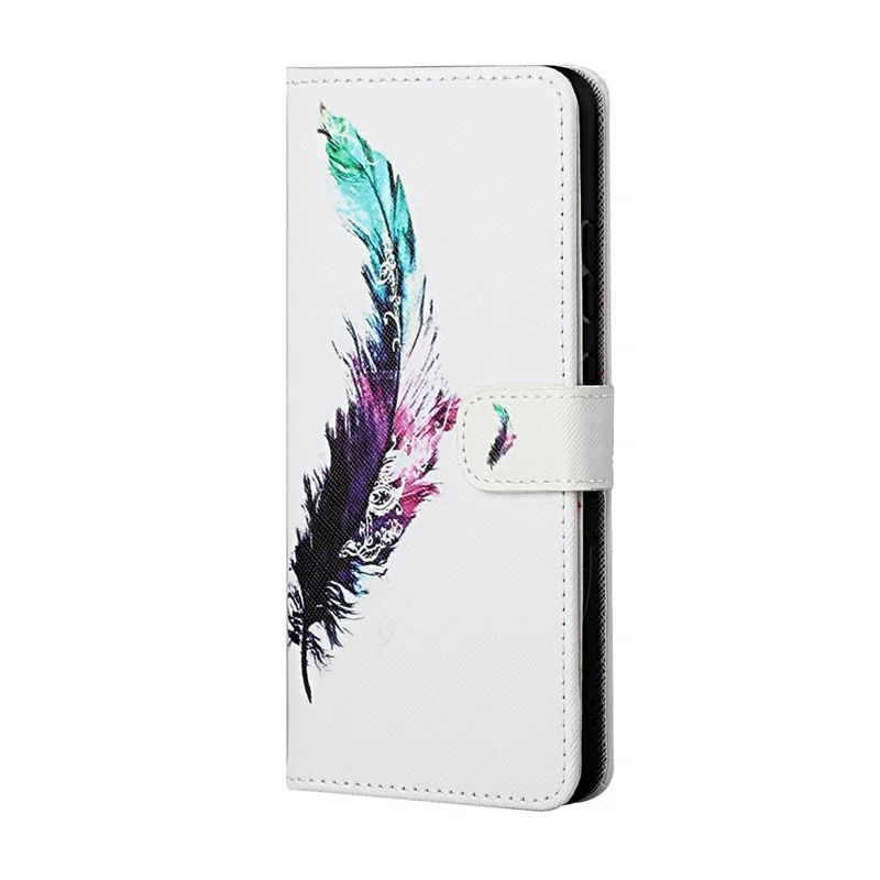 Pattern Printing Cross Texture Wallet Stand Leather Phone Case Protector for Samsung Galaxy S22+ 5G - Colorful Feather