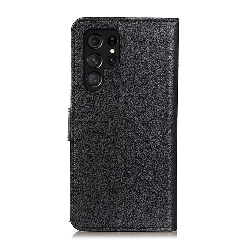 Litchi Texture All-inclusive Protection Leather Phone Wallet Cover Stand Case for Samsung Galaxy S22 Ultra 5G - Black