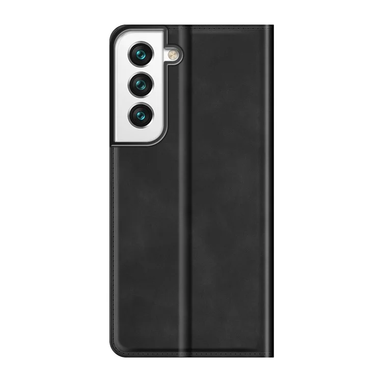 Anti-fall Stand Design Silky-Touch Super Magnet Closure Folio Flip Leather Cover Protective Case with Wallet for Samsung Galaxy S22+ 5G - Preto