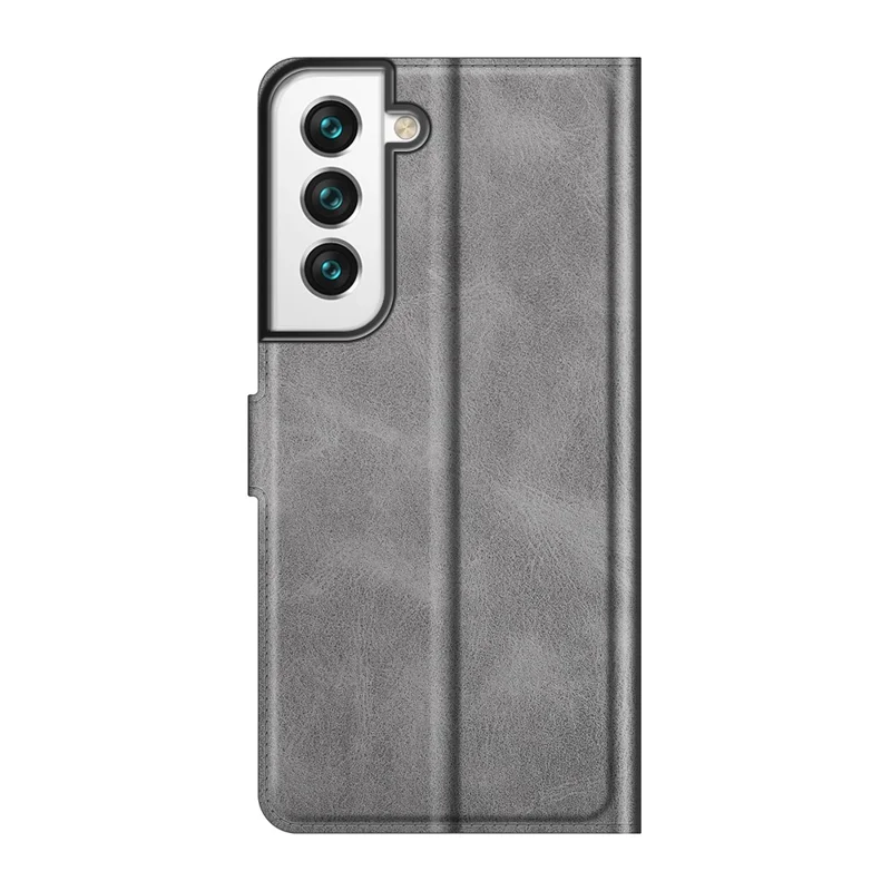 Anti-shock PU Leather Wallet Magnetic Folio Flip Case Stand TPU Inner Shell for Samsung Galaxy S22+ 5G - Grey
