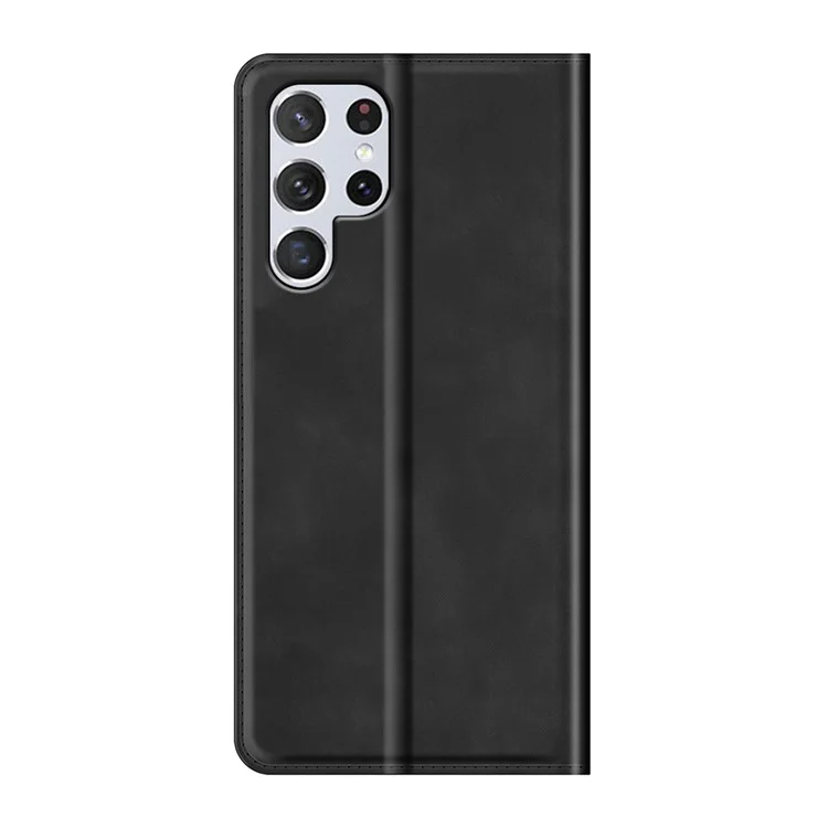 Automatic Magnet Closure Flip Phone Shell Stand Design Skin-Touch Super Leather Case Cover with Wallet for Samsung Galaxy S22 Ultra 5G - Black
