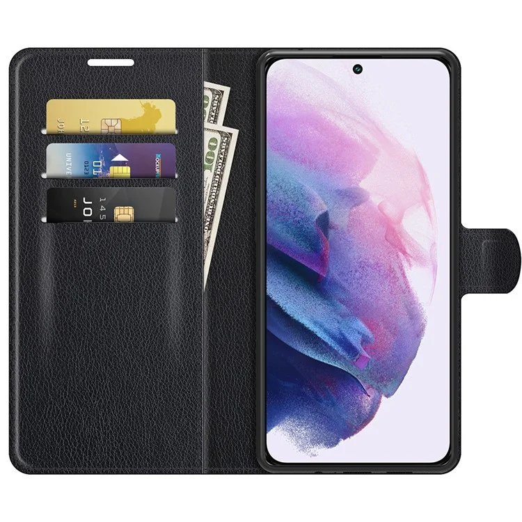 Hochwertiges PU-Leder-Wallet-Case, Litchi-Textur, magnetischer Verschluss, Schutzständer, Flip-Phone-Cover für Samsung Galaxy S22+ 5G - Schwarz