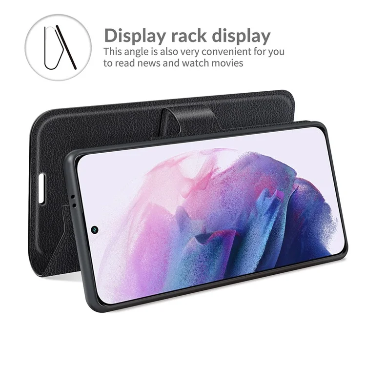 Hochwertiges PU-Leder-Wallet-Case, Litchi-Textur, magnetischer Verschluss, Schutzständer, Flip-Phone-Cover für Samsung Galaxy S22+ 5G - Schwarz