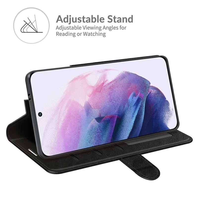 Wallet Design Crazy Horse Texture Leather Phone Cover Shell with Horizontal Viewing Stand for Samsung Galaxy S22+ 5G - Black