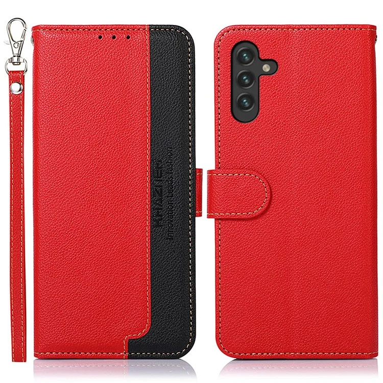 KHAZNEH Litchi Texture RFID Blocking Leather Stand Shell Phone Case pour Samsung Galaxy A13 5G / A04s 4G (164,7 x 76,7 x 9,1 mm) - Rouge