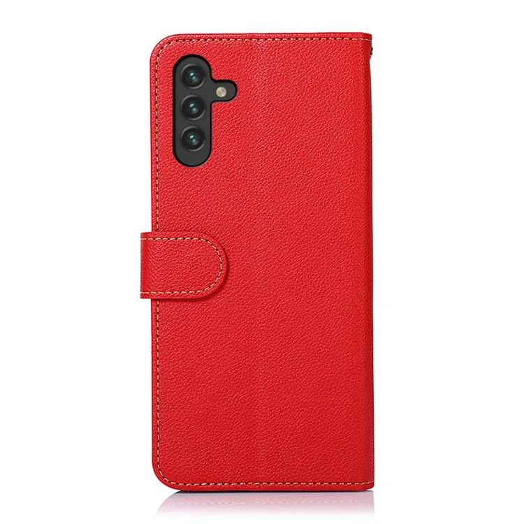 KHAZNEH Litchi Texture RFID Blocking Leather Stand Shell Phone Case pour Samsung Galaxy A13 5G / A04s 4G (164,7 x 76,7 x 9,1 mm) - Rouge