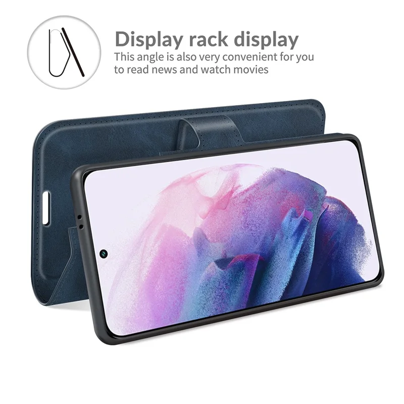 Full Protective PU Leather TPU Wallet Stand Phone Flip Cover Case for Samsung Galaxy S22 5G - Blue