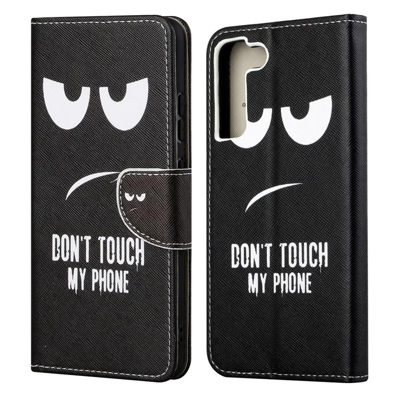 Pattern Printing Cross Texture Durable PU Leather Stand Flip Folio Cover Magnetic Closure Wallet Phone Case for Samsung Galaxy S22 Ultra 5G - Don't Touch My Phone