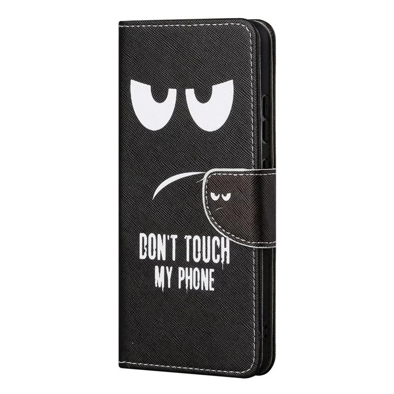 Pattern Printing Cross Texture Durable PU Leather Stand Flip Folio Cover Magnetic Closure Wallet Phone Case for Samsung Galaxy S22 Ultra 5G - Don't Touch My Phone