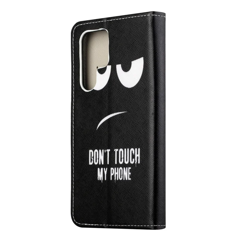 Pattern Printing Cross Texture Durable PU Leather Stand Flip Folio Cover Magnetic Closure Wallet Phone Case for Samsung Galaxy S22 Ultra 5G - Don't Touch My Phone