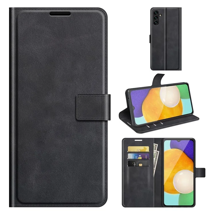 Shockproof Protective PU Leather TPU Wallet Stand Phone Flip Cover Case for Samsung Galaxy A13 5G / A04s 4G (164.7 x 76.7 x 9.1 mm) - Black