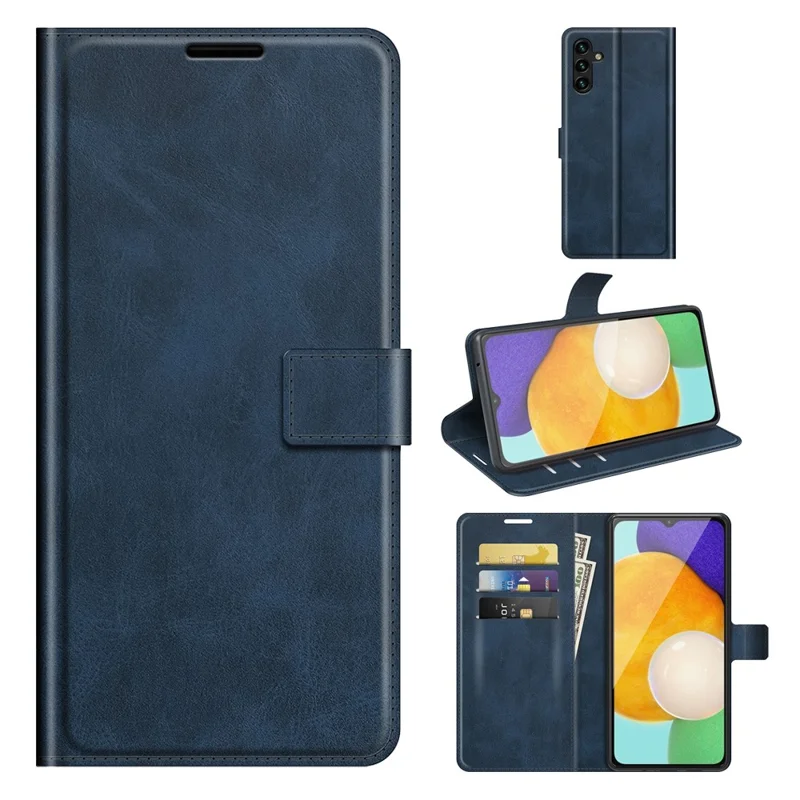 Shockproof Protective PU Leather TPU Wallet Stand Phone Flip Cover Case for Samsung Galaxy A13 5G / A04s 4G (164.7mm) - Blue