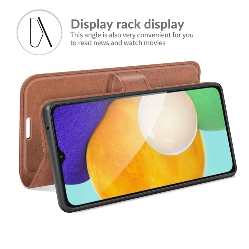 Shockproof Protective PU Leather TPU Wallet Stand Phone Flip Cover Case for Samsung Galaxy A13 5G / A04s 4G (164.7mm) - Light Brown