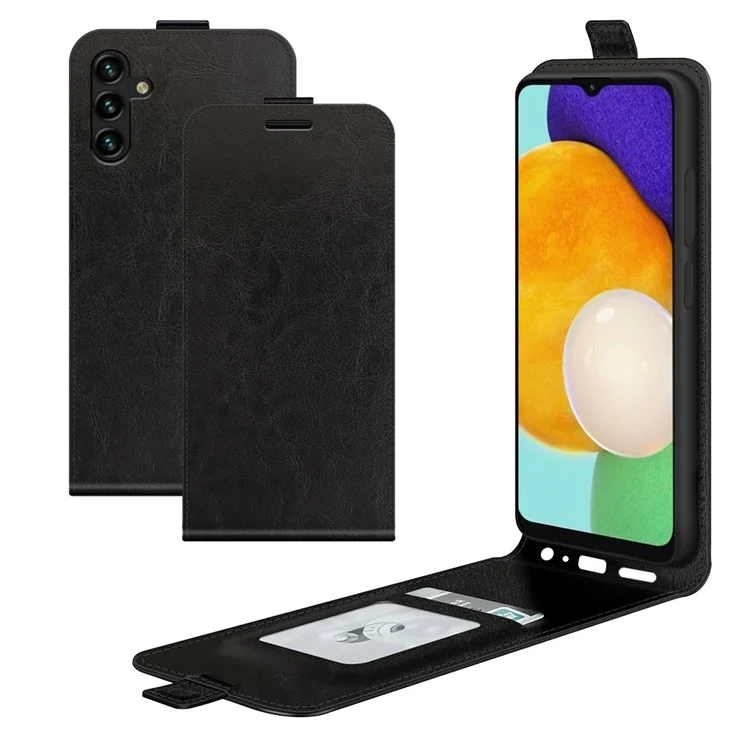 Crazy Horse Texture Fermoir Magnétique Case De Protection En Cuir Anti-goutte Vertical Tapis De Téléphone Avec Fente Pour Samsung Galaxy A13 5G - Le Noir