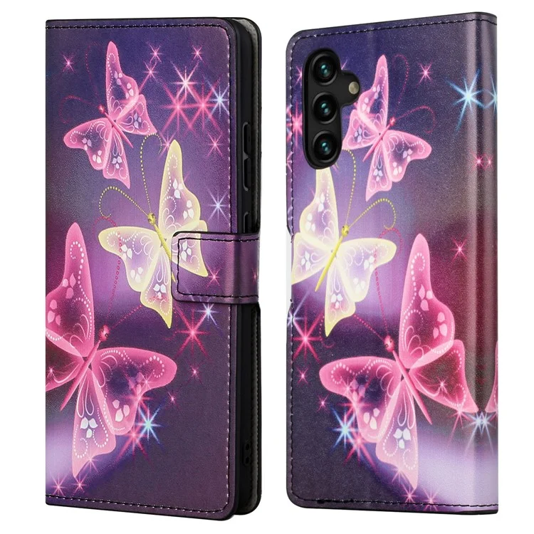 Full Coverage Pattern Printing PU Leather Wallet Stand Magnetic Closure Flip Case for Samsung Galaxy A13 5G / A04s 4G (164.7 x 76.7 x 9.1 mm) - Sparkle Butterflies