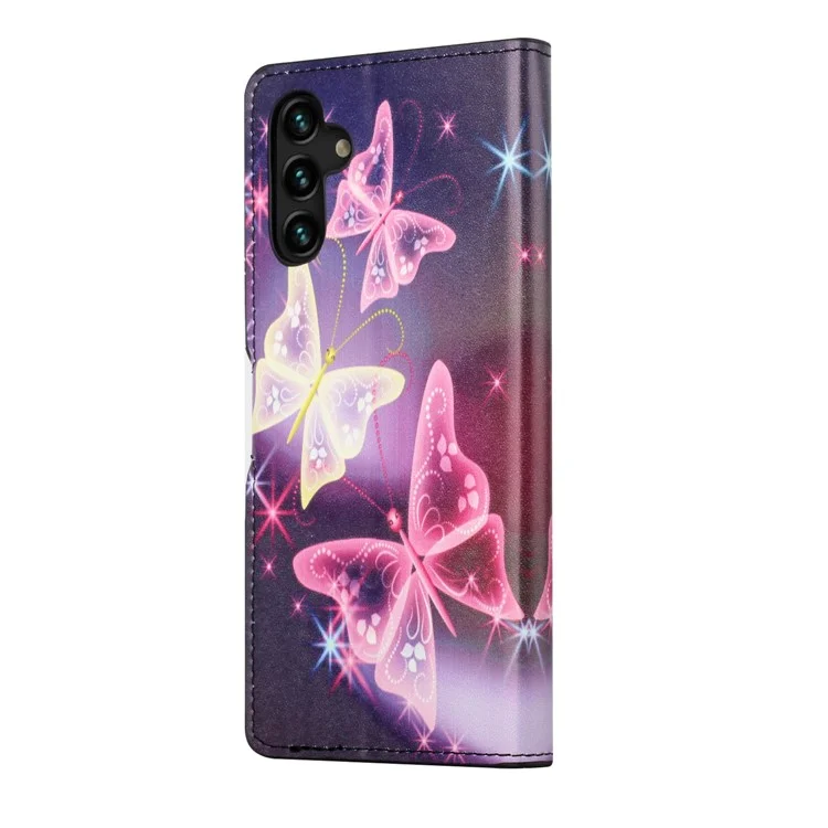 Full Coverage Pattern Printing PU Leather Wallet Stand Magnetic Closure Flip Case for Samsung Galaxy A13 5G / A04s 4G (164.7 x 76.7 x 9.1 mm) - Sparkle Butterflies