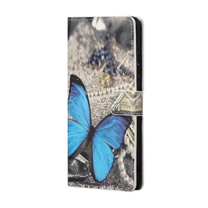 Pattern Printing PU Leather Wallet Stand Magnetic Closure Flip Case for Samsung Galaxy A13 5G / A04s 4G (164.7mm) - Blue Butterfly
