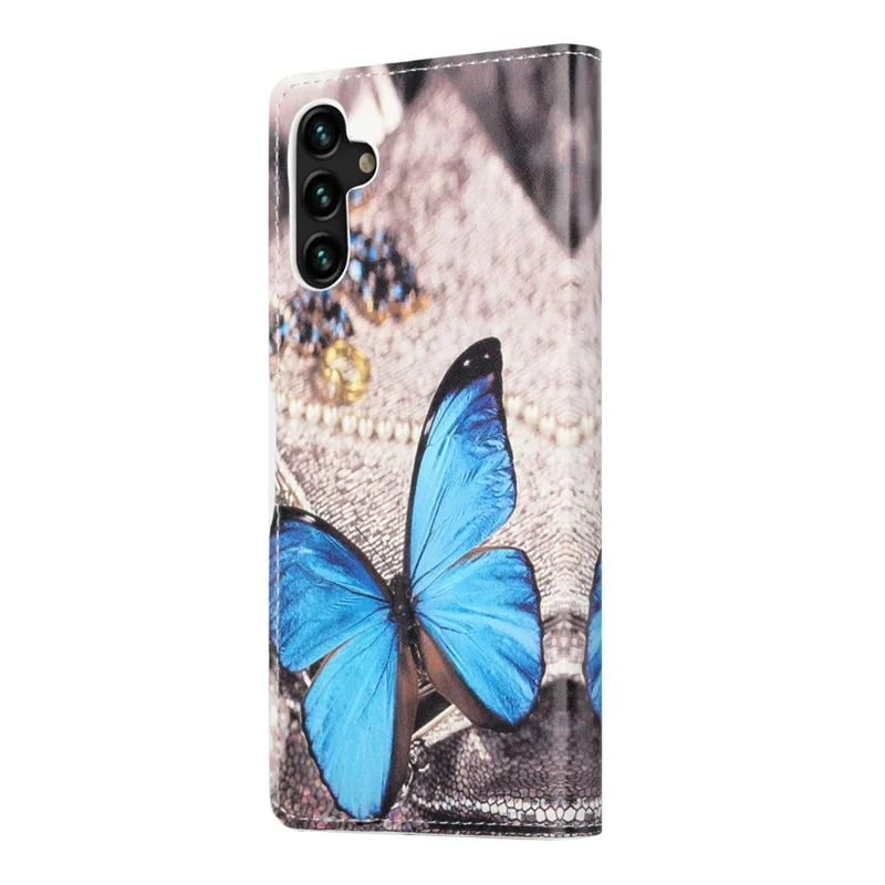 Pattern Printing PU Leather Wallet Stand Magnetic Closure Flip Case for Samsung Galaxy A13 5G / A04s 4G (164.7mm) - Blue Butterfly