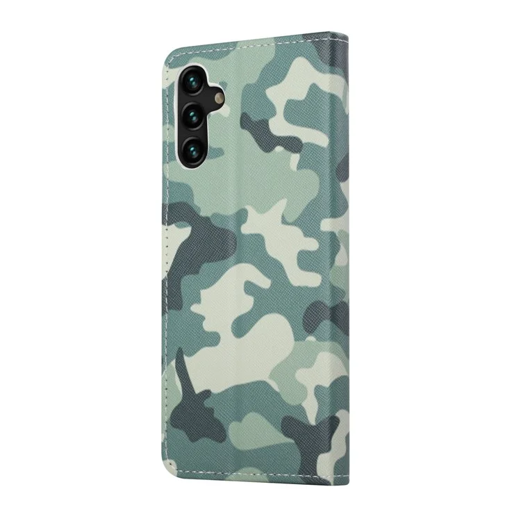 Pattern Printing Cross Texture PU Leather Phone Wallet Stand Case Protective Cover for Samsung Galaxy A13 5G / A04s 4G (164.7 x 76.7 x 9.1 mm) - Camouflage