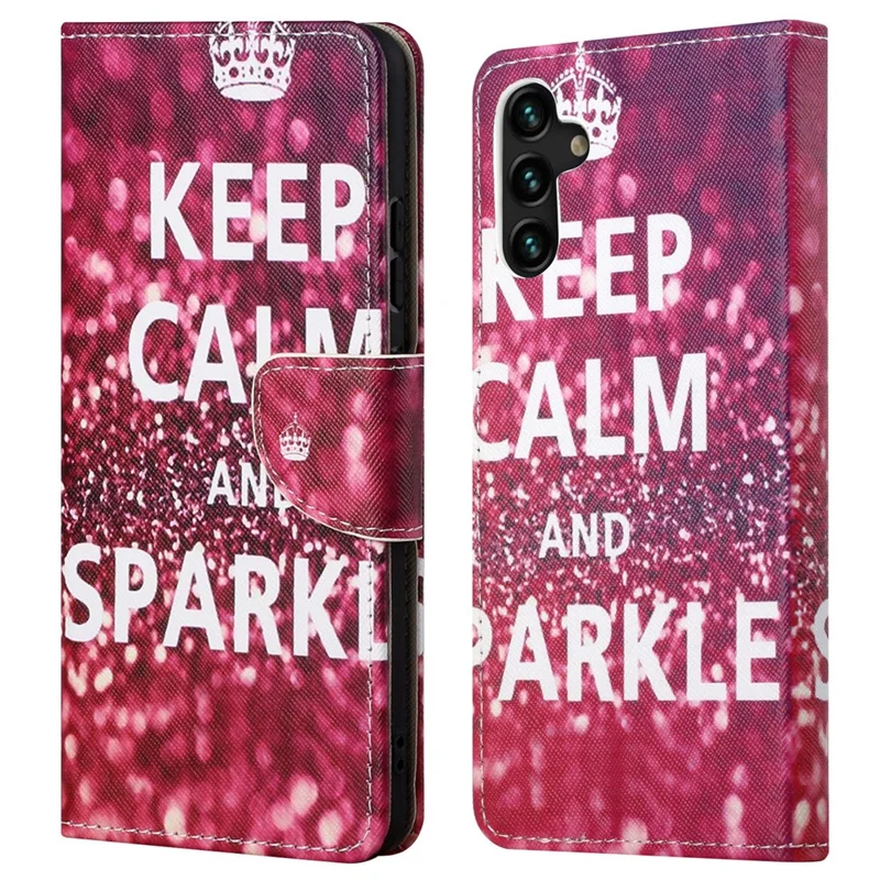 Étui de téléphone en cuir PU texturé croisé avec impression de motif et support portefeuille pour Samsung Galaxy A13 5G / A04s 4G (164,7 mm) - Restez calme et étincelant