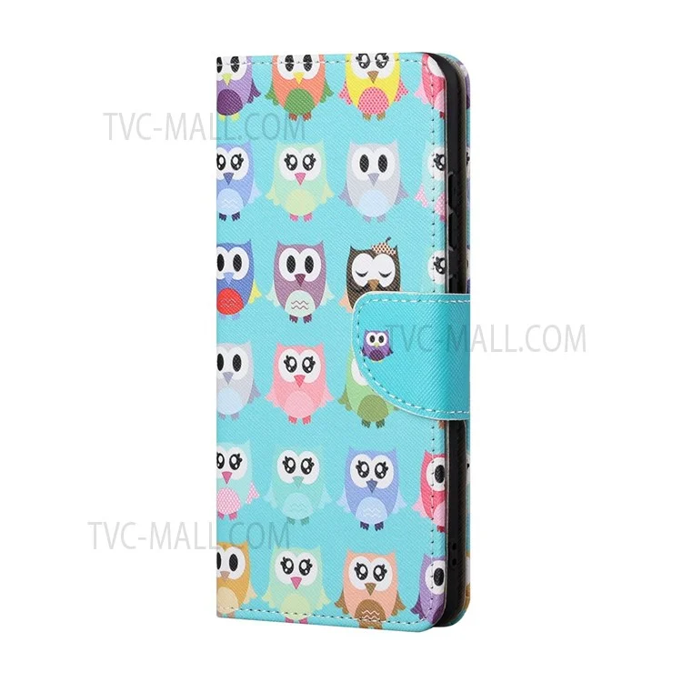 Custodia protettiva con portafoglio, stand e textura a croce stampata in pelle PU per Samsung Galaxy A13 5G / A04s 4G (164,7 x 76,7 x 9,1 mm) - Gufi carini