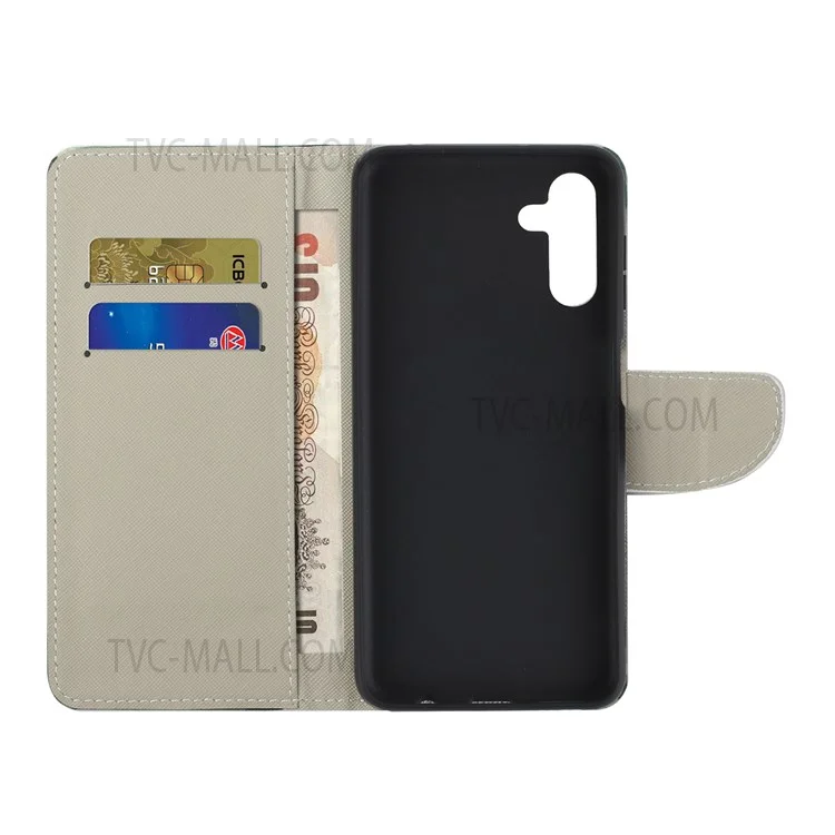 Custodia protettiva con portafoglio, stand e textura a croce stampata in pelle PU per Samsung Galaxy A13 5G / A04s 4G (164,7 x 76,7 x 9,1 mm) - Gufi carini