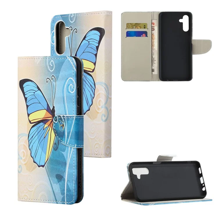 Custodia protettiva per portafoglio con motivo a farfalla blu per Samsung Galaxy A13 5G / A04s 4G (164,7 x 76,7 x 9,1 mm)