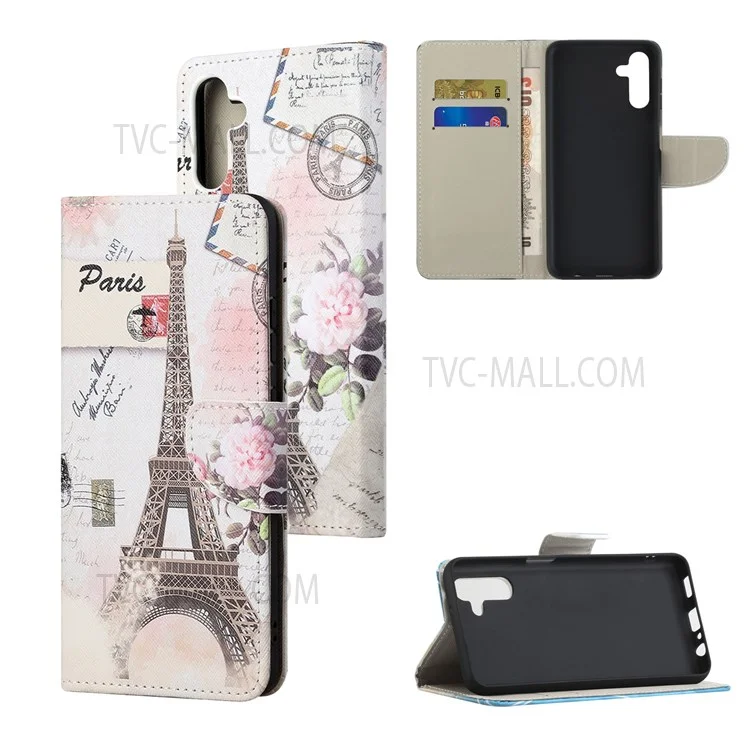 Custodia Protettiva per Portafoglio Telefono in Pelle PU con Textura a Croce Stampata per Samsung Galaxy A13 5G / A04s 4G (164,7 x 76,7 x 9,1 mm) - Torre