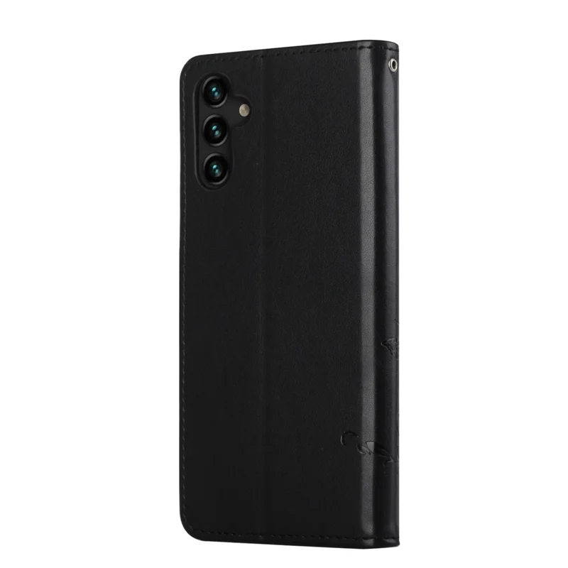 Butterfly-Blumenprägung Lederne Handy-Portemonnaie-Standhülle mit Riemen für Samsung Galaxy A13 5G / A04s 4G (164,7 mm) – Schwarz