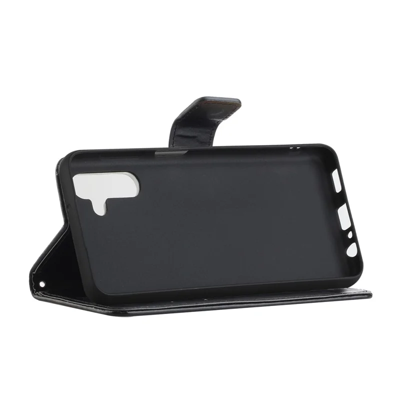 Butterfly-Blumenprägung Lederne Handy-Portemonnaie-Standhülle mit Riemen für Samsung Galaxy A13 5G / A04s 4G (164,7 mm) – Schwarz