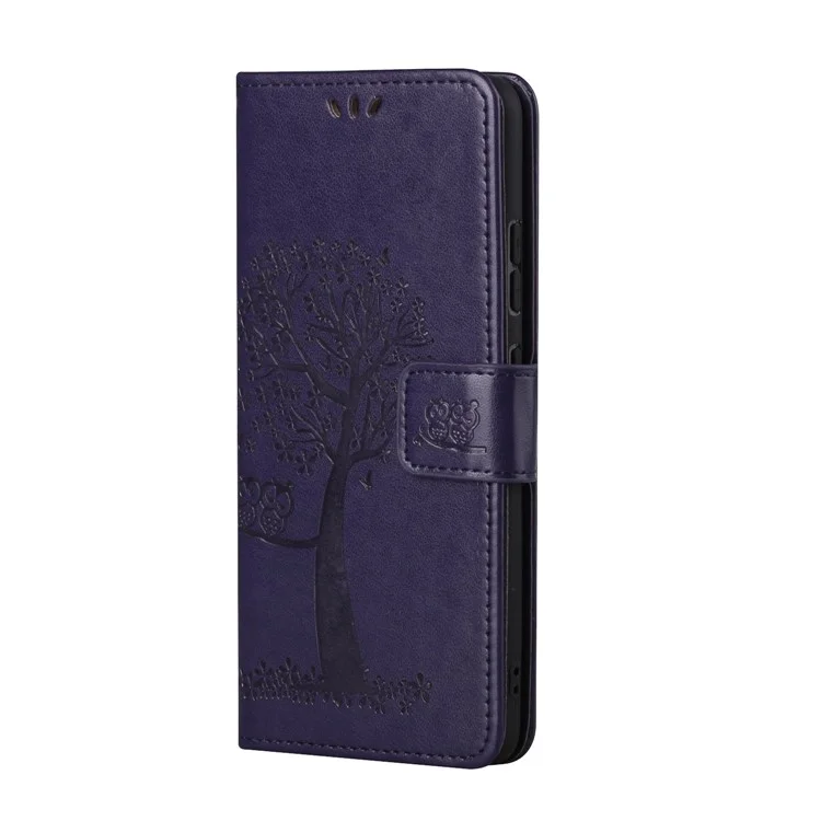 Folio Flip Owl Tree Imprint Leather Wallet Phone Case Shell avec support pour Samsung Galaxy A13 5G / A04s 4G (164,7 x 76,7 x 9,1 mm) - Violet foncé
