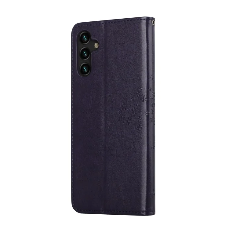 Folio Flip Owl Tree Imprint Leather Wallet Phone Case Shell avec support pour Samsung Galaxy A13 5G / A04s 4G (164,7 x 76,7 x 9,1 mm) - Violet foncé