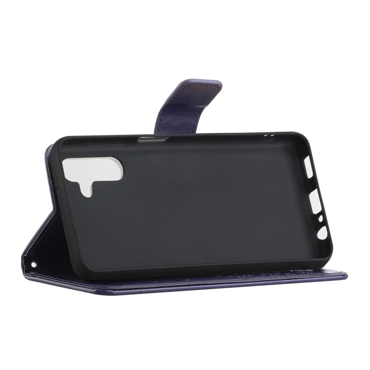Folio Flip Owl Tree Imprint Leather Wallet Phone Case Shell avec support pour Samsung Galaxy A13 5G / A04s 4G (164,7 x 76,7 x 9,1 mm) - Violet foncé