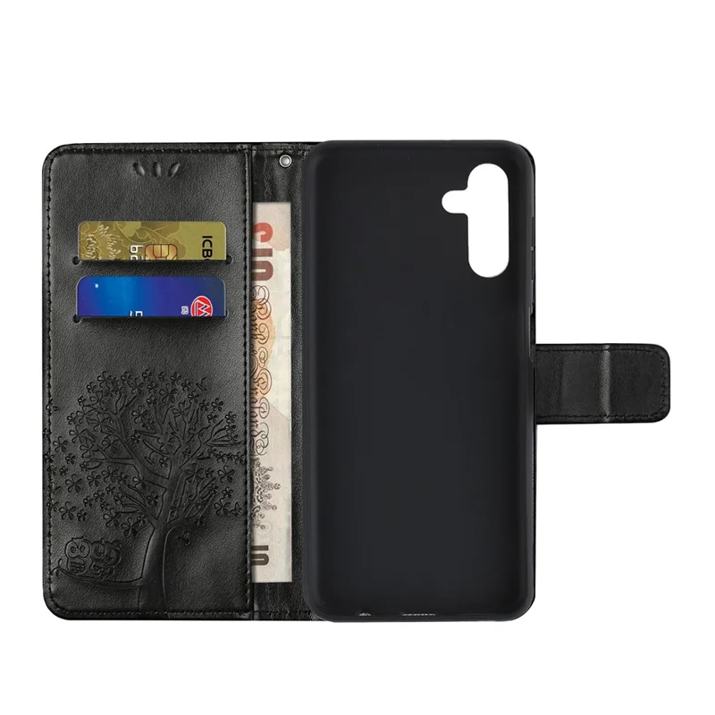 Capa de Telemóvel em Pele com Carteira, Capa Tipo Dobrável com Estampa de Coruja e Árvore, com Suporte para Samsung Galaxy A13 5G / A04s 4G (164,7 mm) - Preto
