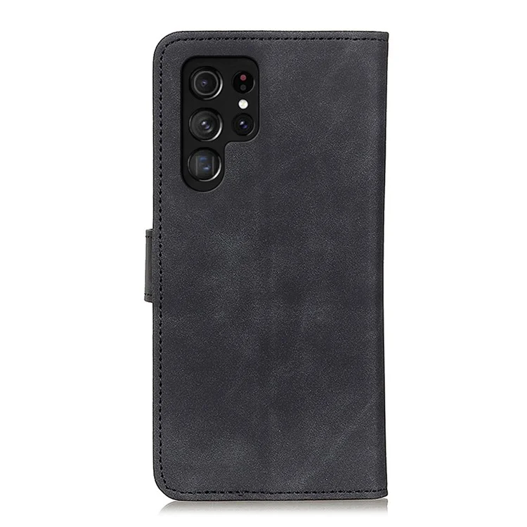 KHAZNEH Vintage Style PU Leather Foldable Stand Phone Cover Protector with Wallet for Samsung Galaxy S22 Ultra 5G - Noir