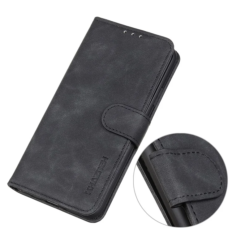 Khazneh Estilo Vintage PU Cuero Plegable Protector de Cobertura Del Teléfono Con Billetera Para Samsung Galaxy S22 Ultra 5G - Negro