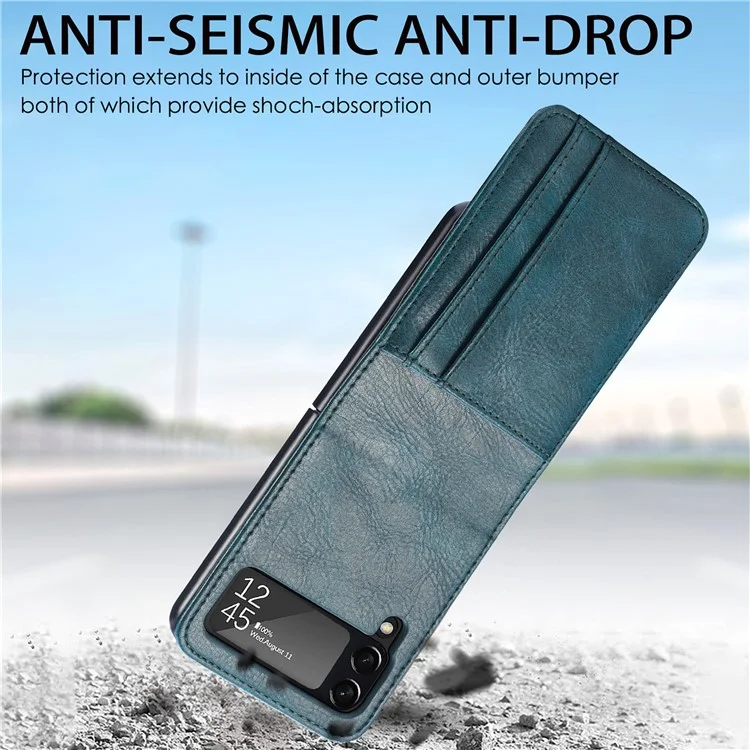 Pour Samsung Galaxy Z Flip3 5G Portefeuille Fentes pour Cartes Design Anti-Chute Anti-Empreintes Durables Étui de téléphone en Cuir PU - Vert