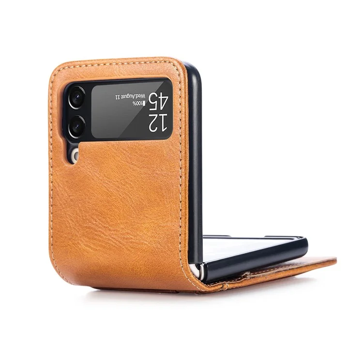 Für Samsung Galaxy Z Flip3 5G Wallet Card Slots Design Anti-drop-anti-fingerabdruck Langlebige PU Leder-telefonhülseabdeckung - Braun