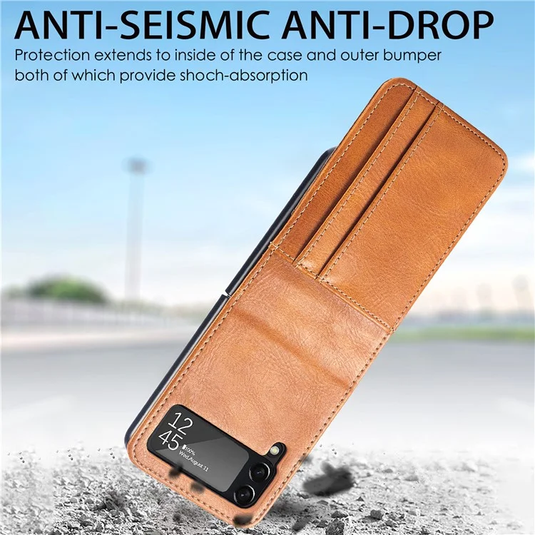 Für Samsung Galaxy Z Flip3 5G Wallet Card Slots Design Anti-drop-anti-fingerabdruck Langlebige PU Leder-telefonhülseabdeckung - Braun