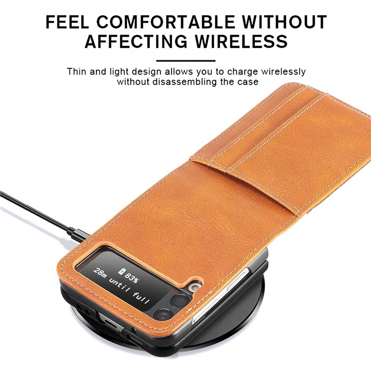 Für Samsung Galaxy Z Flip3 5G Wallet Card Slots Design Anti-drop-anti-fingerabdruck Langlebige PU Leder-telefonhülseabdeckung - Braun