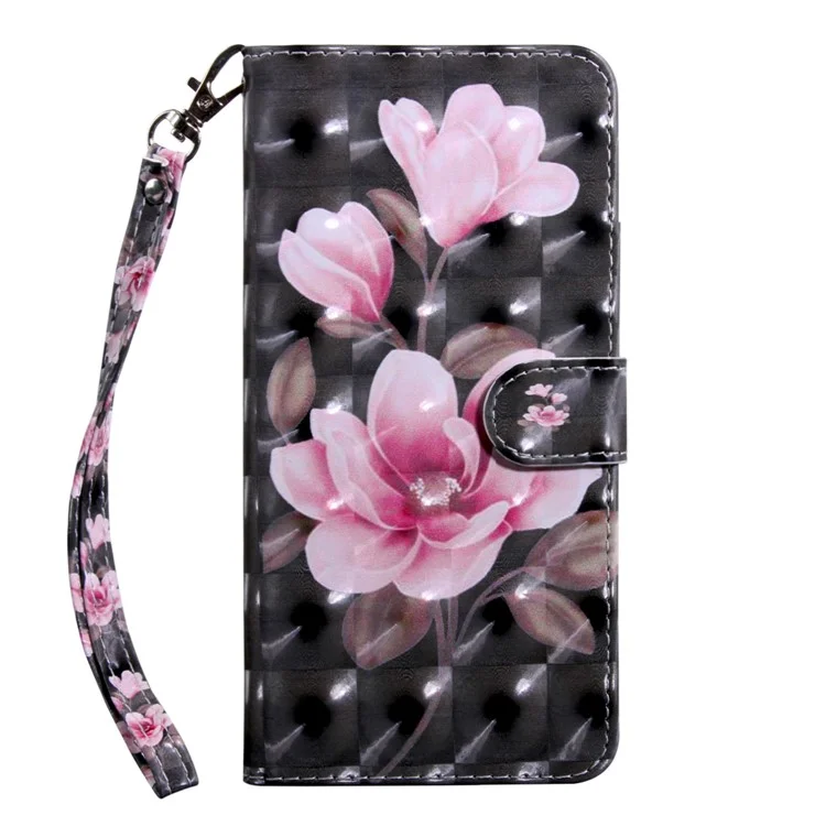 3D Creative Pattern Printing PU Leder Folio Flip Geldbörse Ständer Magnetischer Verschluss Cover mit Riemen für Samsung Galaxy S22 5G - Rosa Blumen