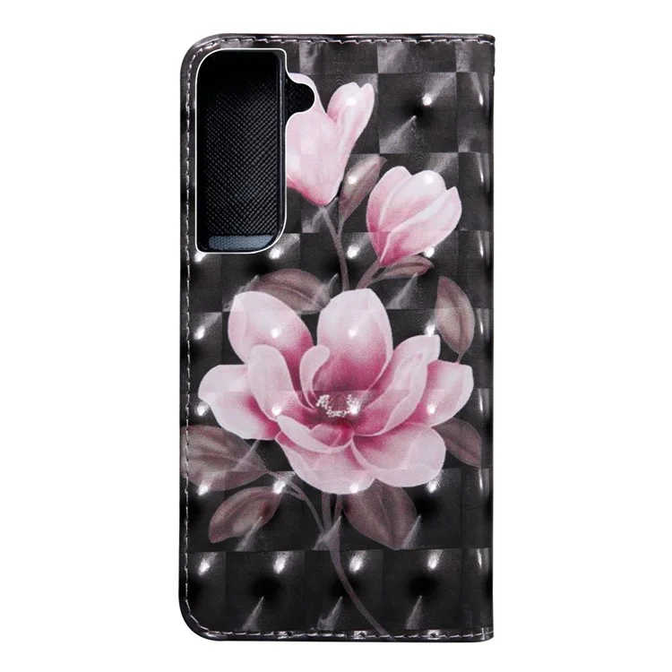 3D Creative Pattern Printing PU Leder Folio Flip Geldbörse Ständer Magnetischer Verschluss Cover mit Riemen für Samsung Galaxy S22 5G - Rosa Blumen