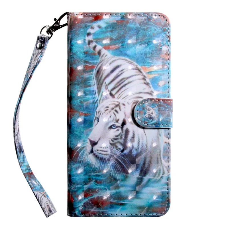 3D Creative Pattern Printing PU Leather Folio Flip Wallet Case Stand Magnetic Closure Cover with Strap for Samsung Galaxy S22 5G - Tiger