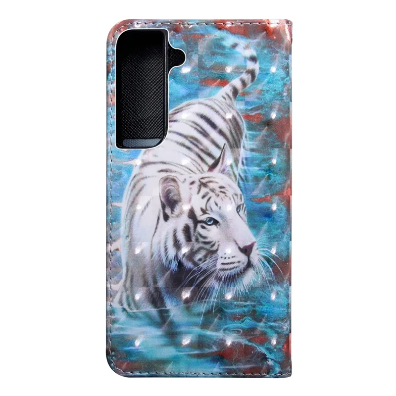 3D Creative Pattern Printing PU Leather Folio Flip Wallet Case Stand Magnetic Closure Cover with Strap for Samsung Galaxy S22 5G - Tiger
