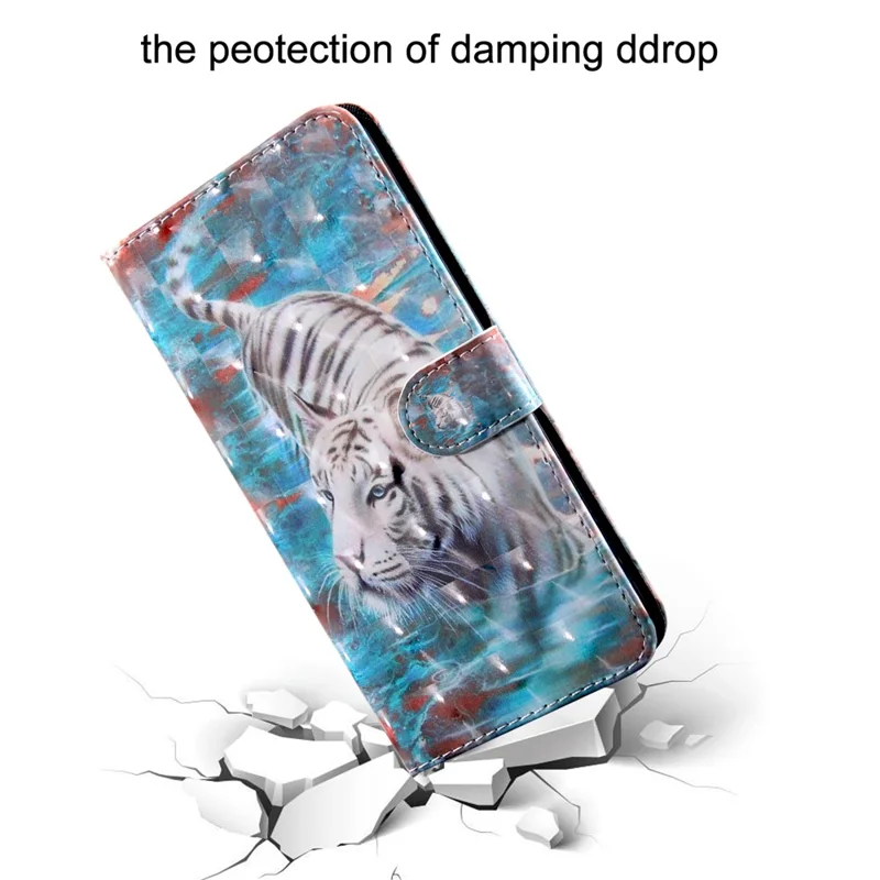 3D Creative Pattern Printing PU Leather Folio Flip Wallet Case Stand Magnetic Closure Cover with Strap for Samsung Galaxy S22 5G - Tiger