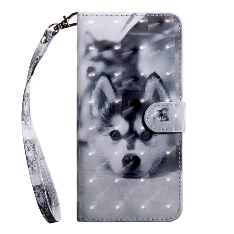 Drop Shockproof 3D Creative Pattern Printing PU Leather Wallet Stand Flip Phone Case with Wrist Strap for Samsung Galaxy A13 5G / A04s 4G (164.7 x 76.7 x 9.1 mm) - Cão