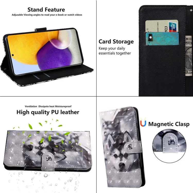Drop Shockproof 3D Creative Pattern Printing PU Leather Wallet Stand Flip Phone Case with Wrist Strap for Samsung Galaxy A13 5G / A04s 4G (164.7 x 76.7 x 9.1 mm) - Cão