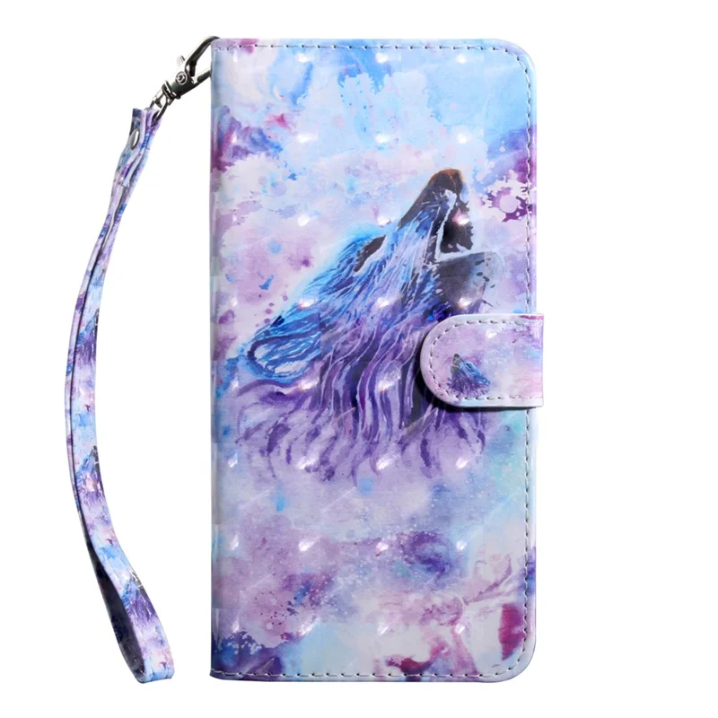 3D Pattern Printing PU Leather Wallet Stand Phone Case with Wrist Strap for Samsung Galaxy A13 5G / A04s 4G (164.7mm) - Howling Wolf