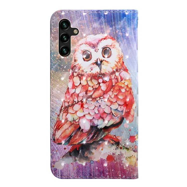 Étui portefeuille à rabat en cuir PU avec motif créatif 3D antichoc et dragonne pour Samsung Galaxy A13 5G / A04s 4G (164,7 x 76,7 x 9,1 mm) - Hibou